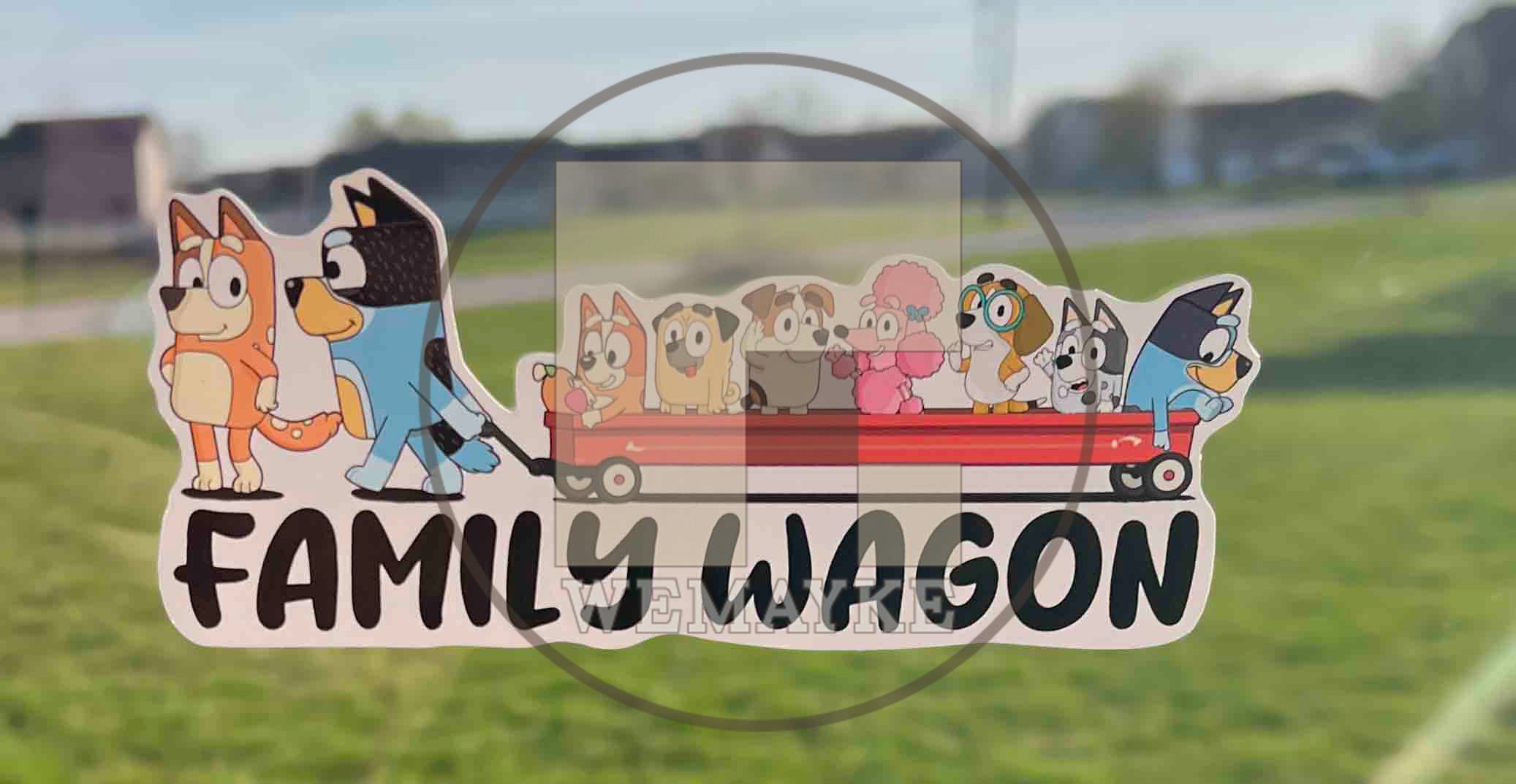 (B109) Family Wagon With 7 Kids - Dog Family Decal / Sticker